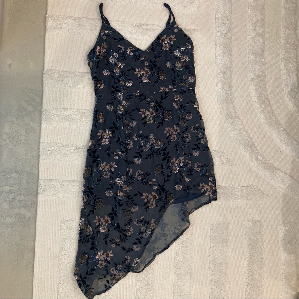 Lulu’s Navy Floral Asymmetrical Dress